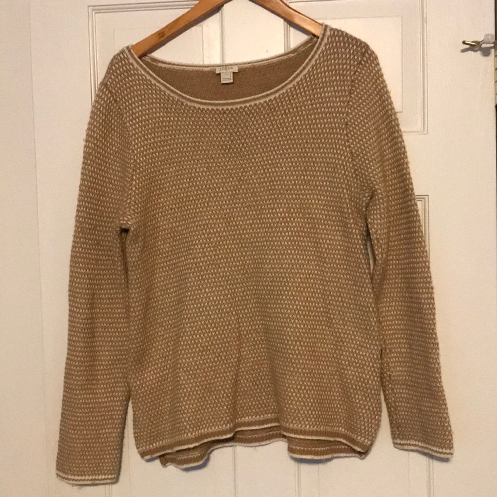 J Crew tan and white sweater